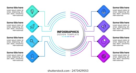 Infographic template with icons and 8 options or steps. Can be used for workflow layout, diagram, banner, webdesign. Vector illustration