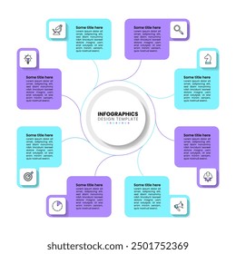 Infographic template with icons and 8 options or steps. Can be used for workflow layout, diagram, banner, webdesign. Vector illustration