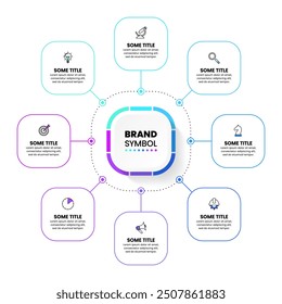 Infographic template with icons and 8 options or steps. Squares. Can be used for workflow layout, diagram, banner, webdesign. Vector illustration