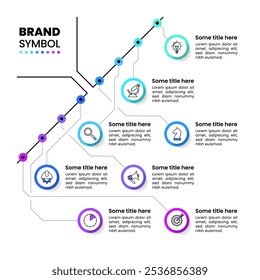 Infographic template with icons and 8 options or steps. Diagonal line. Can be used for workflow layout, diagram, banner, webdesign. Vector illustration