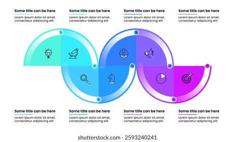 Infographic template with icons and 8 options or steps. Horizontal line. Can be used for workflow layout, diagram, banner, webdesign. Vector illustration