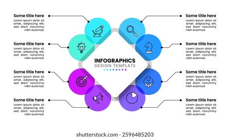 Infographic template with icons and 8 options or steps. Circles. Can be used for workflow layout, diagram, banner, webdesign. Vector illustration