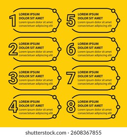 Infographic template with icons and 8 options or 8 steps. Can be used for workflow layout, diagram, timeline, banner, webdesign, business report, presentation. Vector illustration.