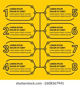 Infographic template with icons and 8 options or 8 steps. Can be used for workflow layout, diagram, timeline, banner, webdesign, business report, presentation. Vector illustration.