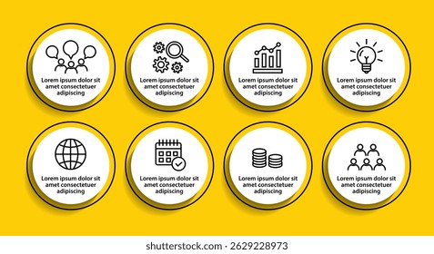 Infographic template with icons and 8 options or 8 steps. Can be used for workflow layout, diagram, timeline, banner, webdesign, business report, presentation. Vector illustration.
