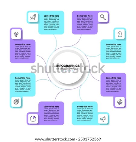 Infographic template with icons and 8 options or steps. Can be used for workflow layout, diagram, banner, webdesign. Vector illustration