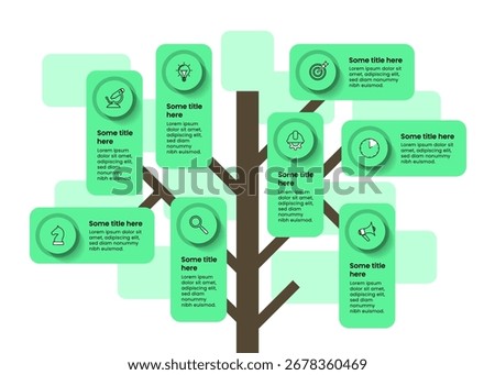 Infographic template with icons and 8 options or steps. Abstract tree. Can be used for workflow layout, diagram, banner, webdesign. Vector illustration