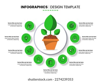 Infographic template with icons and 9 options or steps. Growth concept. Can be used for workflow layout, diagram, banner, webdesign. Vector illustration