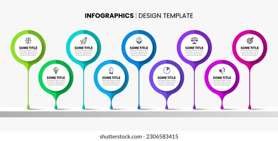 Infographic template with icons and 9 options or steps. Can be used for workflow layout, diagram, banner, webdesign. Vector illustration