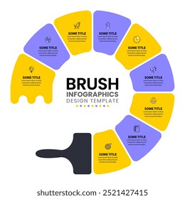 Modelo de infográfico com ícones e 9 opções ou etapas. Pincel de tinta. Pode ser usado para layout de fluxo de trabalho, diagrama, banner, webdesign. Ilustração vetorial