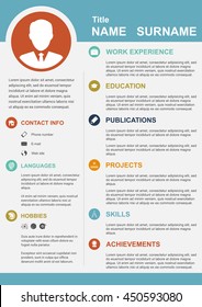 infographic template with icons for cv, personal profile, resume organisation