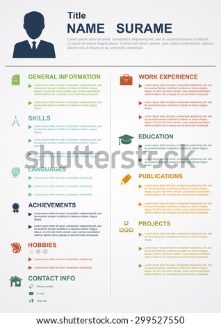 infographic template with icons for cv, personal profile, resume organization