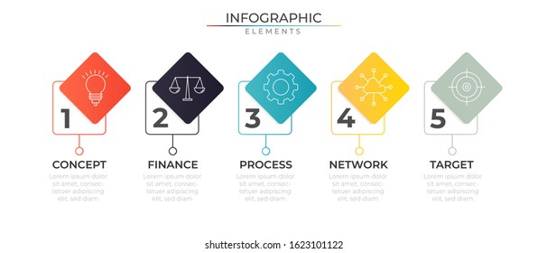 Infographic template with icons and five steps process. Vector for company or corporate business project and presentation. Eps 10