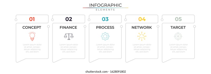 Infographic template with icons and five thin line steps . Vector for company and corporate business project and presentation. Eps 10
