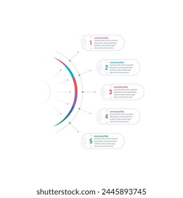 Plantilla infográfica para la industria, los negocios, la energía, la tecnología, la ciencia. Plantilla infográfica de semicírculo. cinco opciones de Plantilla informativa. informe anual, Plantilla informativa para la revista