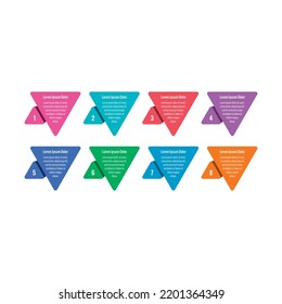infographic template for internet, web, magazine, annual report. eight step informational template. colorful triangles infographic template