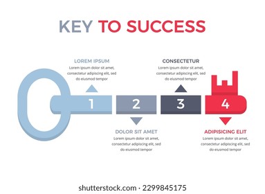 Infographic template with key divided on 4 segments, key to success concept, vector eps10 illustration