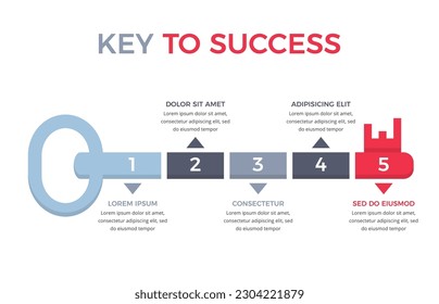 Infographic template with key divided on 5 segments, key to success concept, vector eps10 illustration