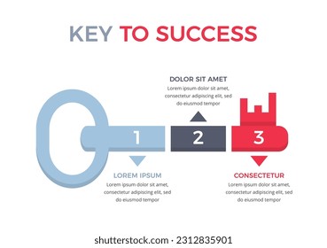 Infographic template with key divided on 3 segments, key to success concept, vector eps10 illustration