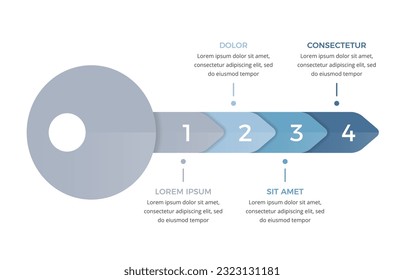 Infographic template with key divided on 5 segments, key to success concept, vector eps10 illustration