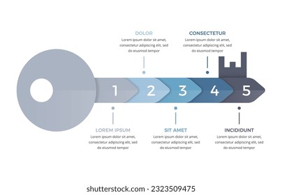 Infographic template with key divided on 5 segments, key to success concept, vector eps10 illustration