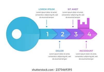 Infographic template with key divided on 4 segments, key to success concept, vector eps10 illustration
