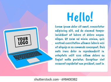 Infographic template with laptop computer. Vector illustration