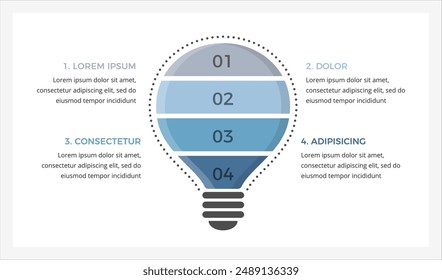 Infographic template with a light bulb divided on four elements, symbolizing innovative ideas, step or options, vector eps10 illustration