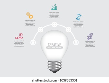 Infographic Template with Light bulbs. Vector infographic design template. Business concept with 5 options, parts, steps or processes.