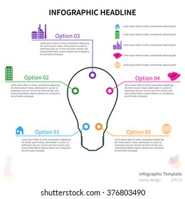 Infographic template with lightbulb, energetic design, different icons, white background