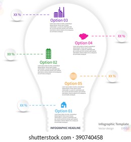 Infographic template with lightbulb, energetic design, various icons, white background