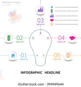 Infographic template with lightbulb, energetic design, different icons, white background