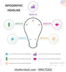 Infographic template with lightbulb, energetic design, different icons, white background