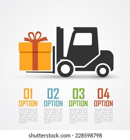 infographic template with loader silhouette and a gift
