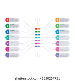 Plantilla de infografía para revista, informe anual. Plantilla de infografía para negocios, educación, mundo de la ciencia. medicina colorida, cápsulas Plantilla de infografía. catorce opciones Información Plantilla