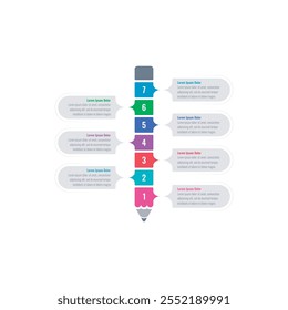 modelo infográfico para revista, relatório anual. modelo infográfico para educação, ciência, negócios. modelo infográfico de lápis colorido. modelo de informação de sete etapas