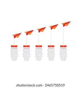 Infographic template for magazine, business, internet, annual report, education world. vector infographic template. five step briefing template. paper airplane information template