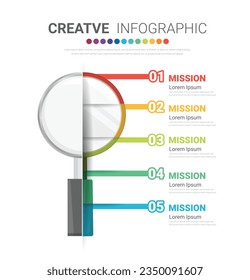 infographic Template with magnifier, education infographic 5 steps template design, magnifier glass concept, vector illustration.