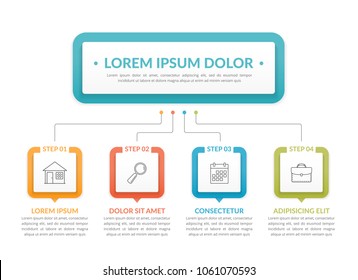 Infographic Template With Main Idea And 4 Steps Or Options, Workflow, Process Chart, Vector Eps10 Illustration