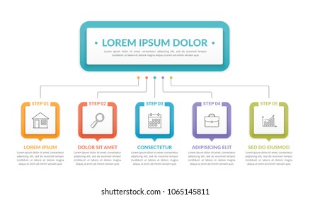 Infographic template with main idea and 5 steps or options, workflow, process chart, vector eps10 illustration