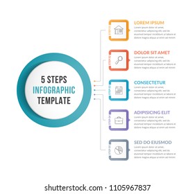 Plantilla de infografía con idea principal y 5 pasos u opciones, Vector eps10 ilustración