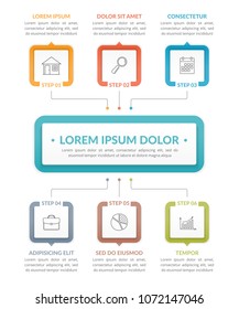 Infographic template with main idea and 6 steps or options, workflow, process chart, vector eps10 illustration
