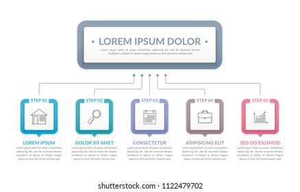 Infographic template with main title and 5 steps or options, workflow, process chart, vector eps10 illustration