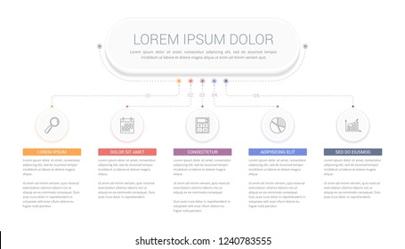 Infographic template with main title and 5 steps or options, workflow, process chart, vector eps10 illustration