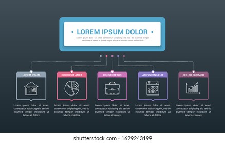 Infographic template with main title and 5 steps or options, flowchart with 5 elements, workflow, process chart, vector eps10 illustration