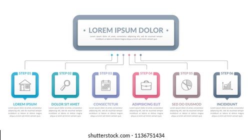 Infographic template with main title and 6 steps or options, workflow, process chart, vector eps10 illustration