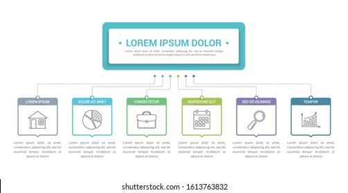 Infographic Template With Main Title And 6 Steps Or Options, Flowchart With 6 Elements, Workflow, Process Chart, Vector Eps10 Illustration