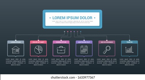 Infographic template with main title and 6 steps or options, flowchart with 6 elements, workflow, process chart, vector eps10 illustration