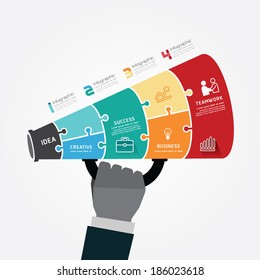 infográfico Modelo com faixa de quebra-cabeça megafone. Ilustração vetorial conceito