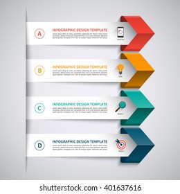Infographic template. Modern arrow infographic elements. Vector banner with 4 steps, options, parts, stages. Can be used for web, chart, graph, diagram, report, workflow layout. Origami style